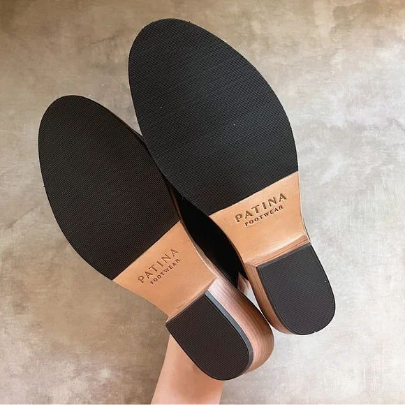 Portland Leather Company Patina Black Leather Open Toe Mules Size 8.5 - Picture 10 of 11